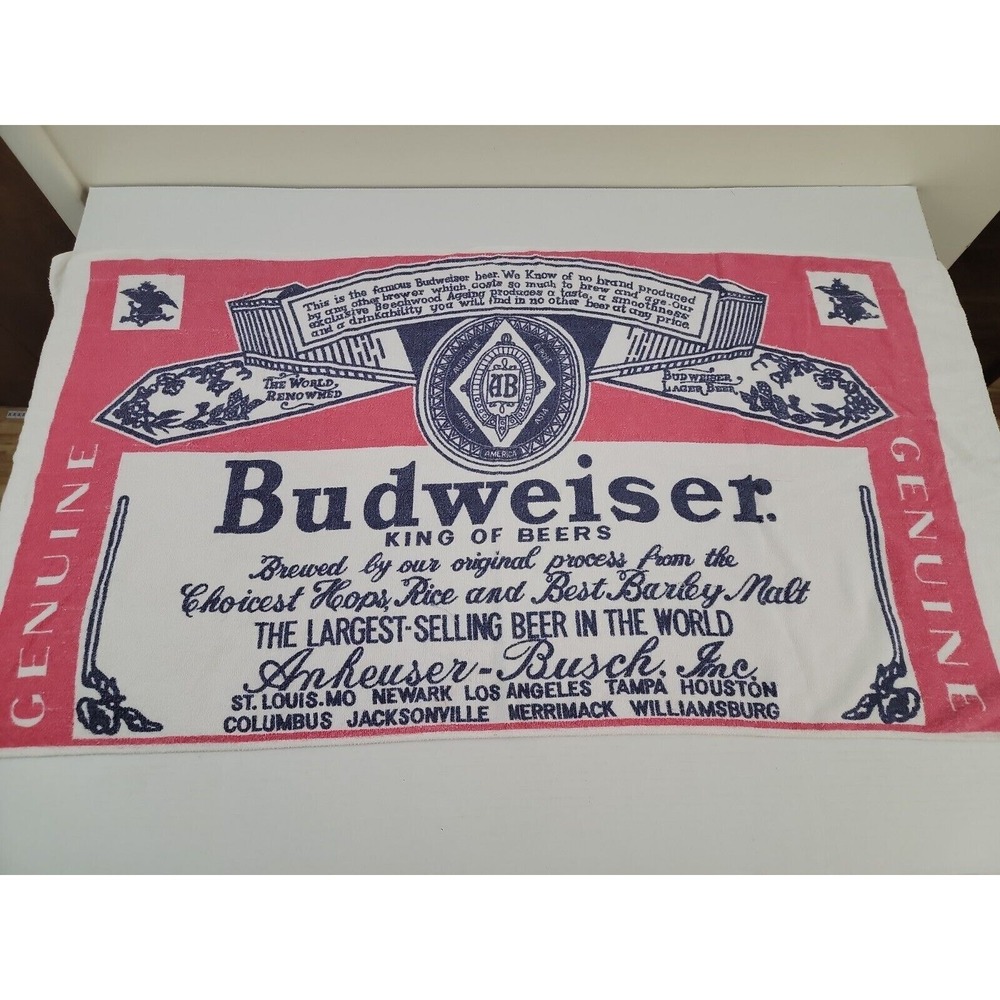 Vintage Budweiser Bottle Label Beach Towel Retro Beer Logo 49x26 Cotton Brazil